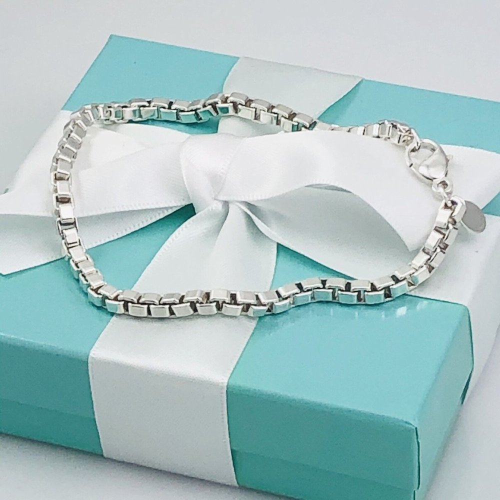 8.75" Large Tiffany & Co Venetian Box Link Bracelet Mens Unisex Sterling Silver